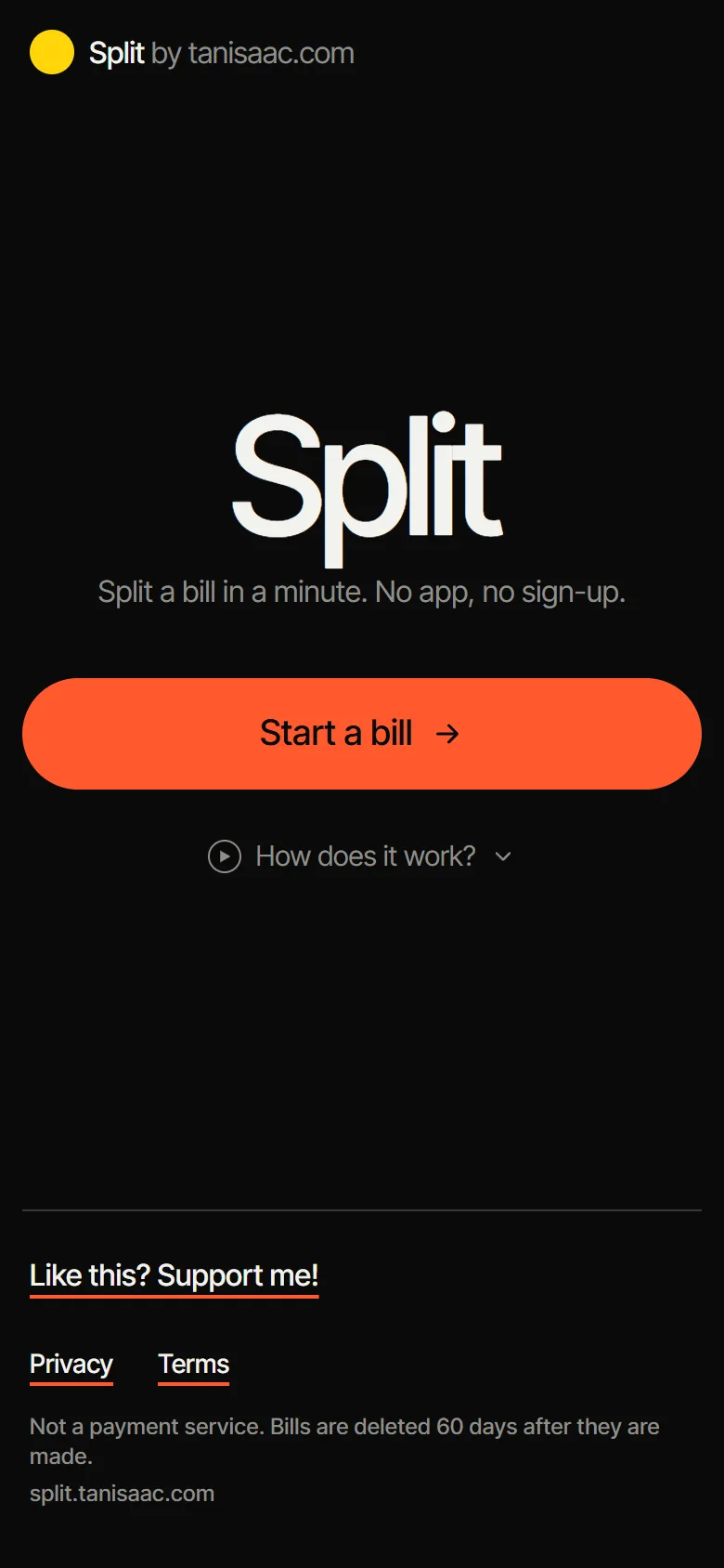 Split: Start a bill in one tap