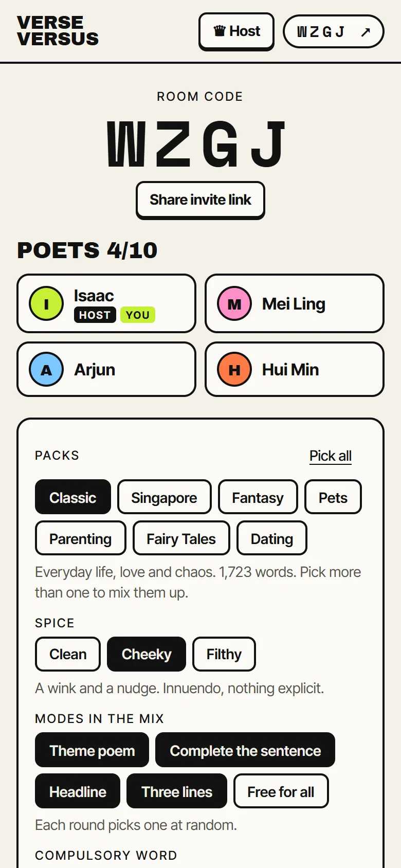 Verse Versus: Up to 10 poets per room